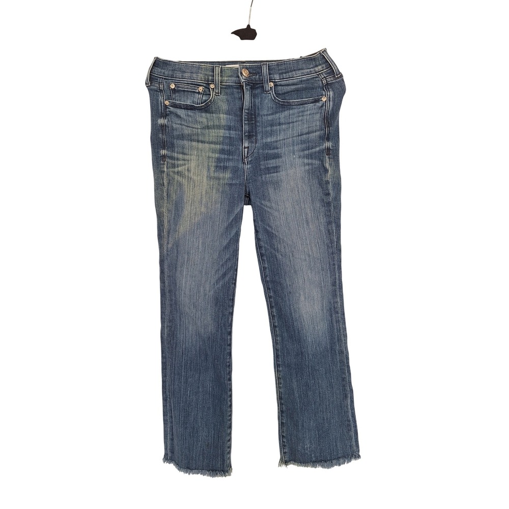AYR The Pop High Rise Straight Leg Raw Hem Jeans Blue Medium Wash W28 USA Made